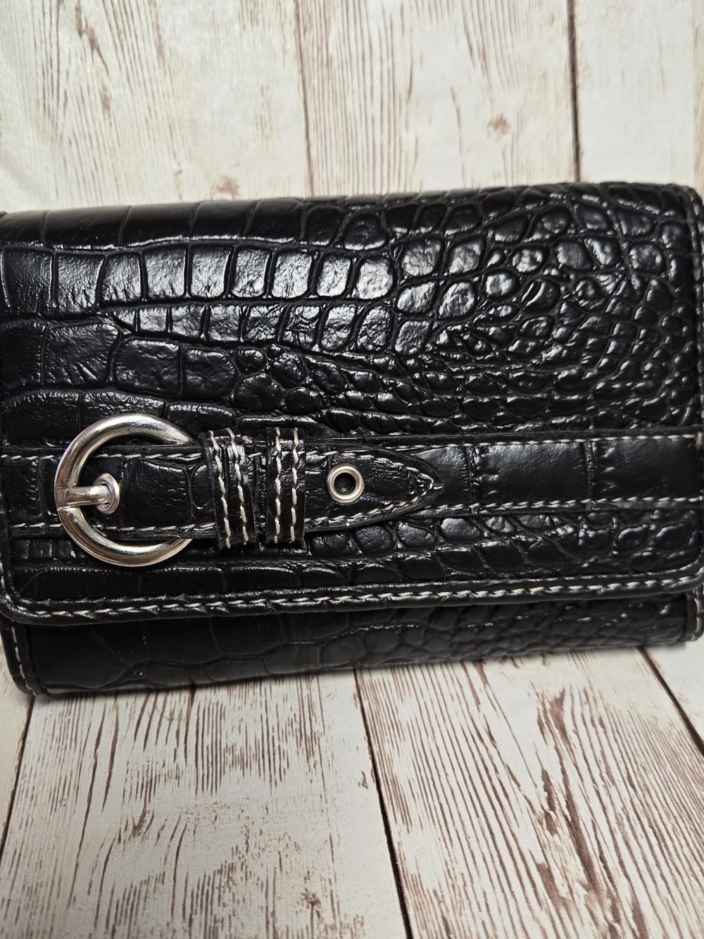 NWT Nine & Co by Nine West Black Croc Embossed Trifold Wallet